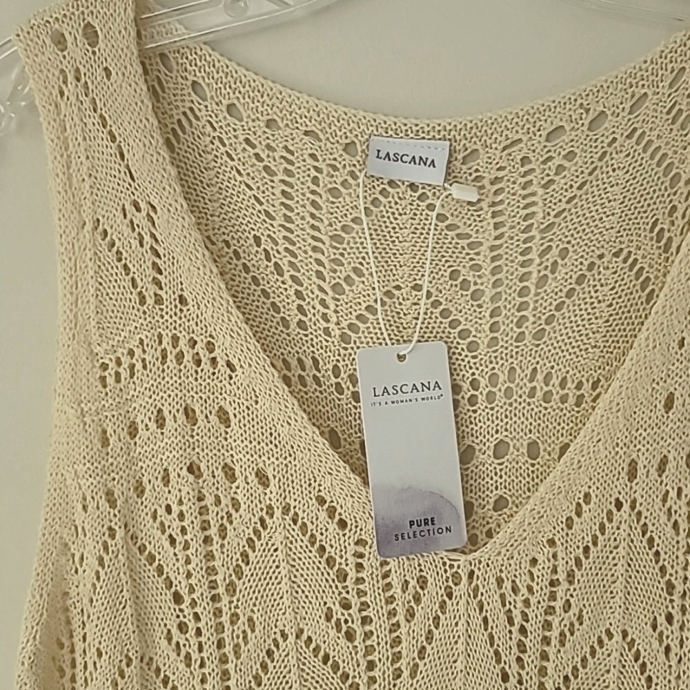 NWT VS LASCANA Semi-sheer Knit Ivory Maxi Dress, Size 8 - Picture 2 of 8